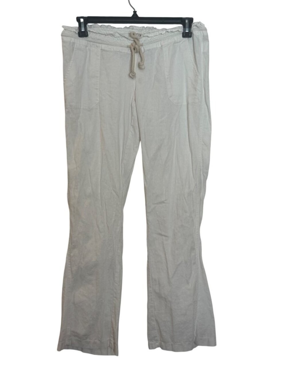 Roxy Womens Beige Linen Blend Wide-Leg Pants Drawstring Waist L